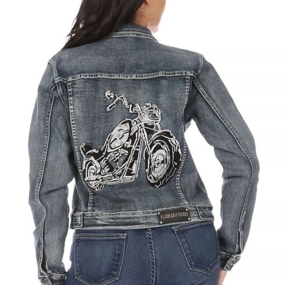 Platinum Plush Riding Free Motorcycle Denim Jacket - Picture 5 of 5